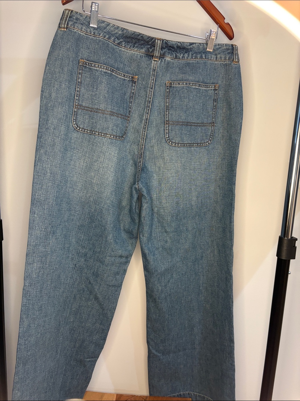 Light Wash Denim Jeans with Gold Button Details